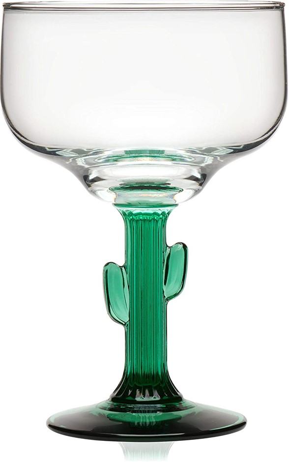 LIBBEY Cactus Margarita Glasses, 0.47 L, Set of 4, Clear/Green. NB: dusty.