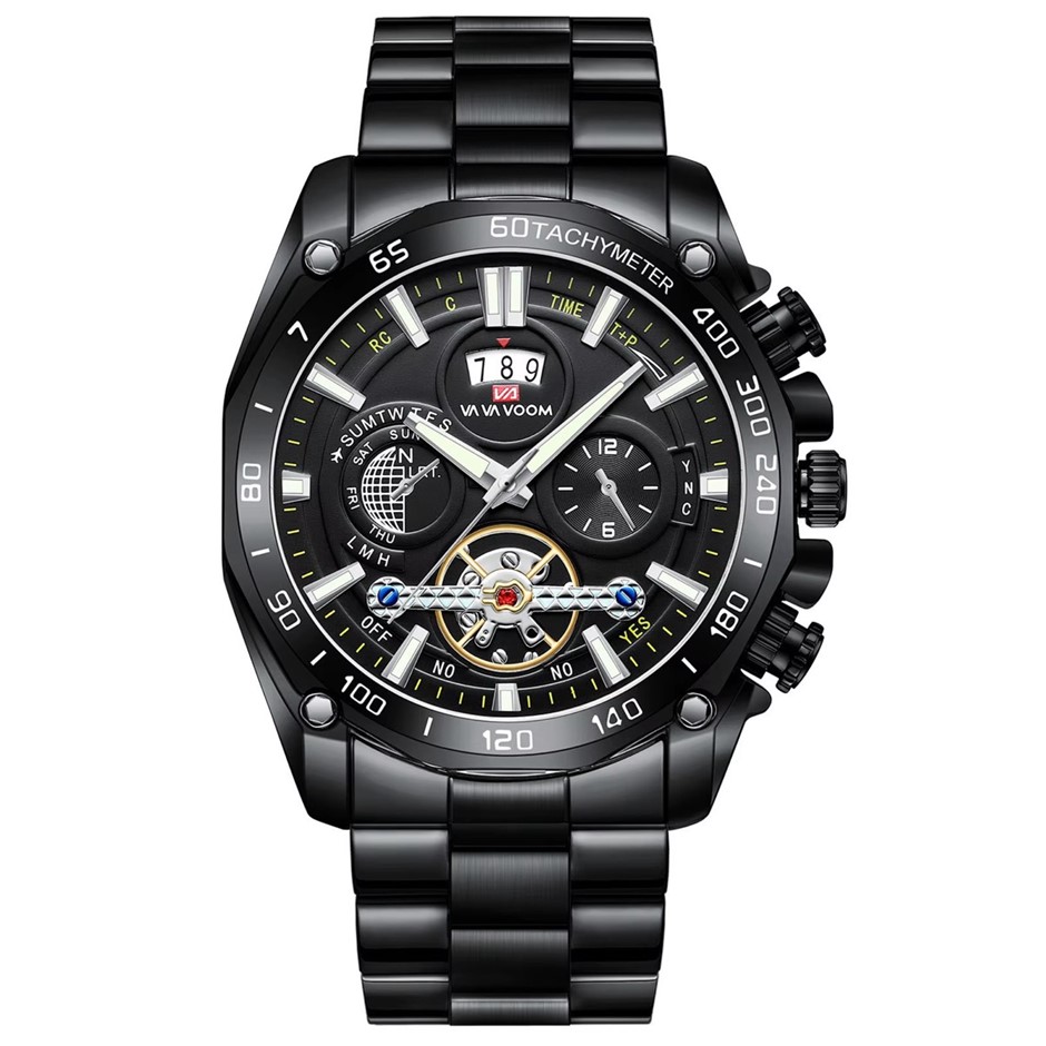 Tourbillon Glow in the Dark Sports Men's Watch, Black