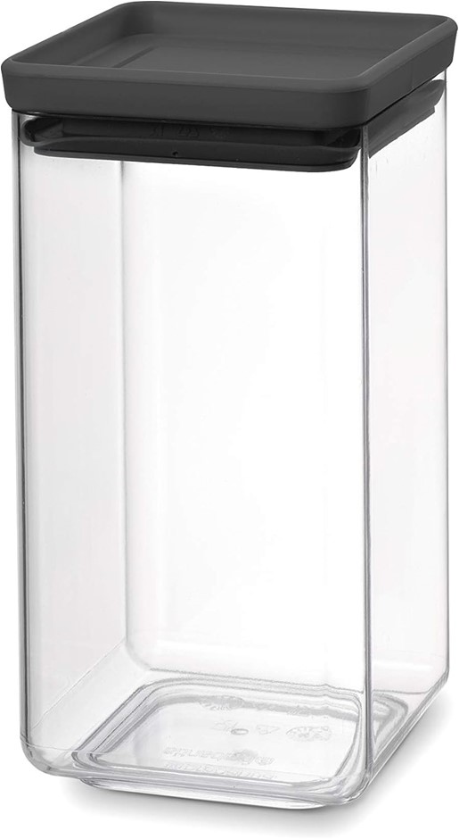 3 x BRABANTIA Stackable Square Canister, 1.6L, Colour: Dark Grey.