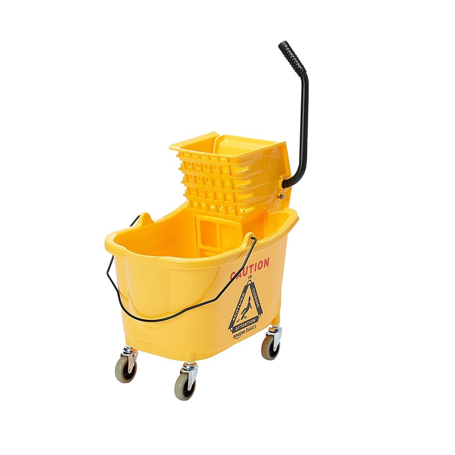 AMAZON BASICS Side Press Wringer Combo Commercial Rectangular Mop Bucket on