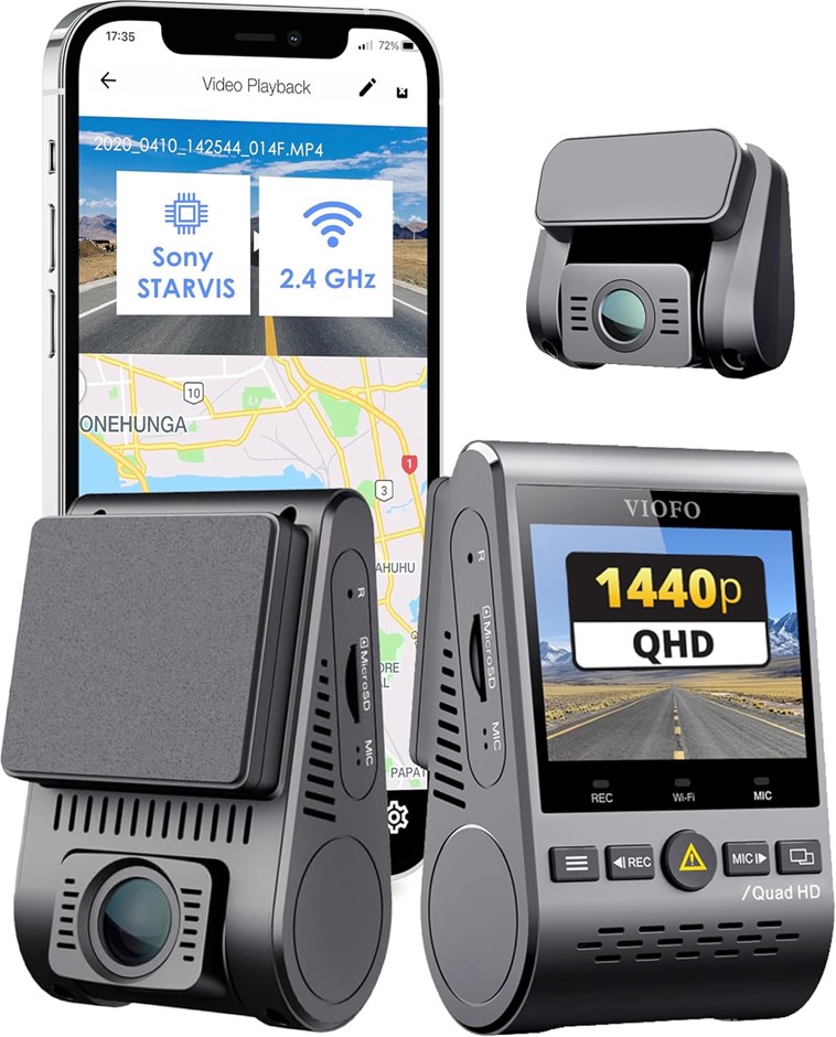 VIOFO Dual Dash Cam, 2K 1440P 60fps+1080P 30fps Front and Rear Dash Camera