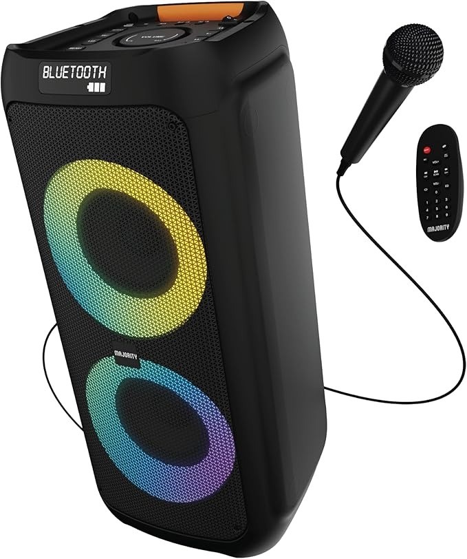 Majority P300 300W Bluetooth Party Speaker with Karaoke and PA System, Blac