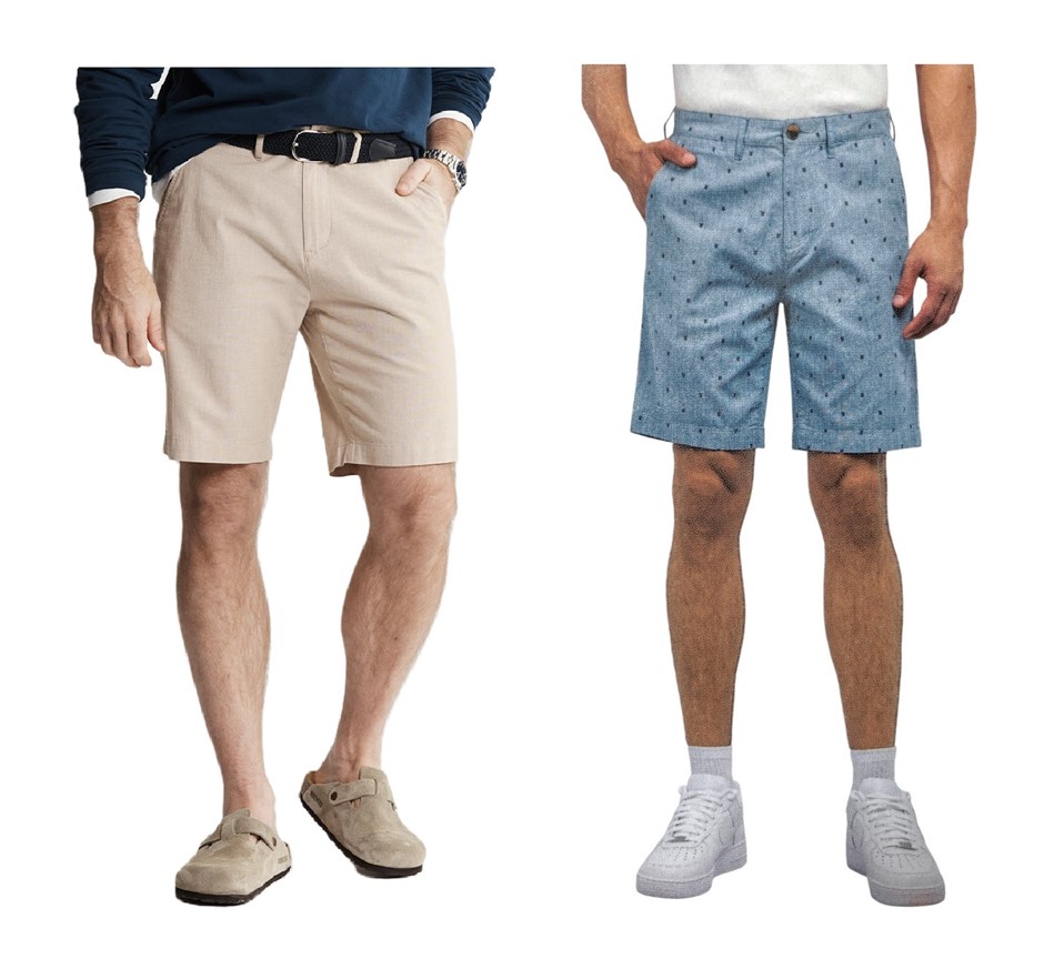 2 x JACHS Men's Shorts, Size 36, Stone & Blue Geo, 104240. NB: chocolate(?)