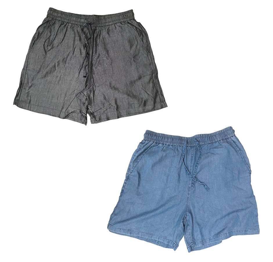 2 x ADVENT Women's Shorts, Size L, 100% Lyocell, Black & Mid Blue, 217088.