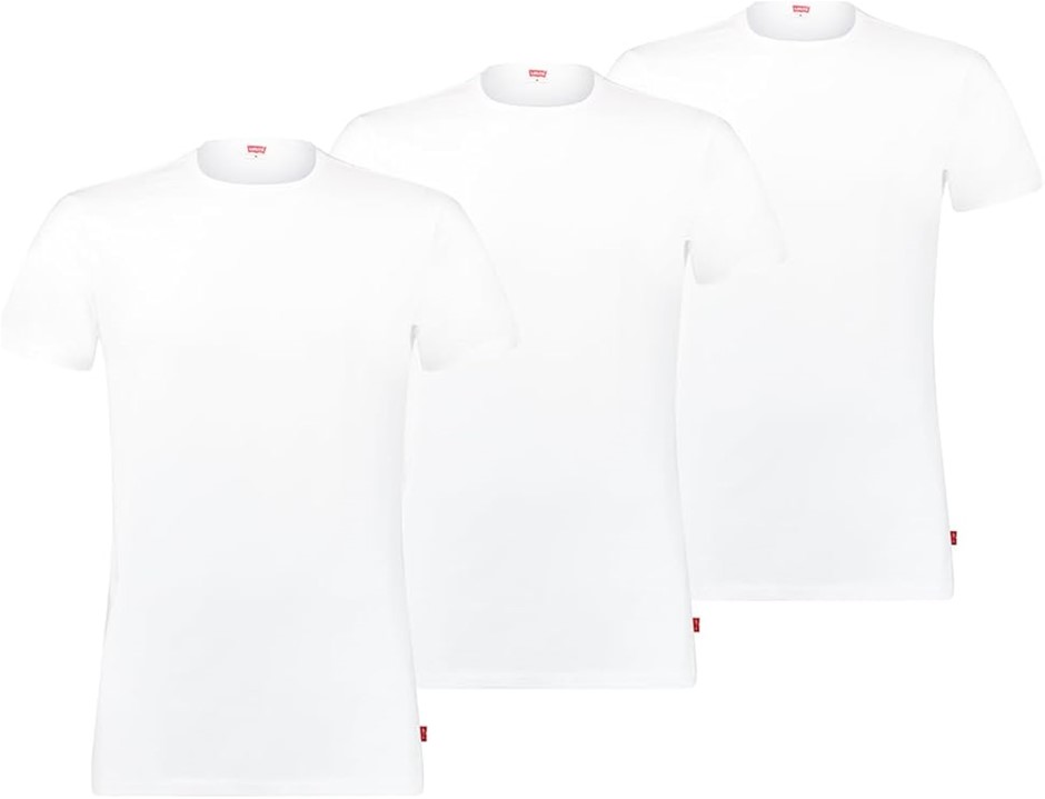 LEVIS Crew Neck Tee, 3 Pack, White, Size Small.