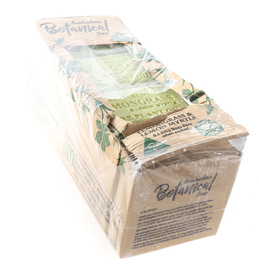 8 x BOTANICAL Soap Bars 200g, Lemongrass & Lemon Myrtyle. NB: Not in origin
