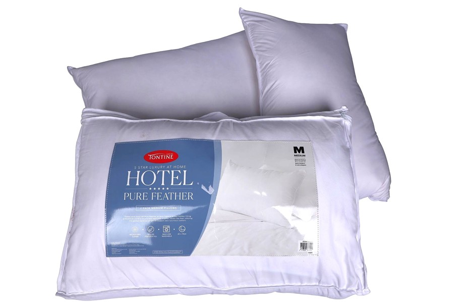 3 x TONTINE Hotel Pure Feather Pillow. NB: Shop soiled.