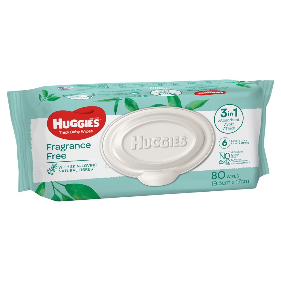 19 x HUGGIES 80pk Fragrance Free Baby Wipes. NB: Packaging Desgin May Vary