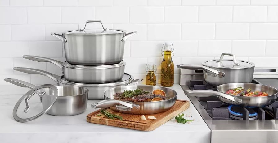 CALPHALON 12pc Stainless Steel Cookware Set. NB: Not in original packaging.