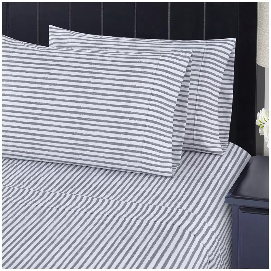 SOUTH POINT 6pc Sheet Set, Queen, Rough Stripe. NB: Not in original packagi