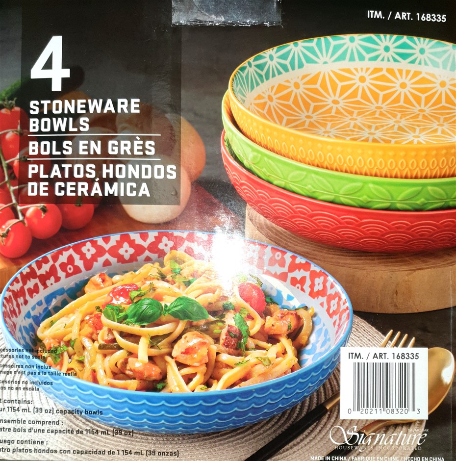 SIGNATURE HOUSEWARES 4 Stoneware Bowls, Variety Colours. N.B: 1 x crack ins