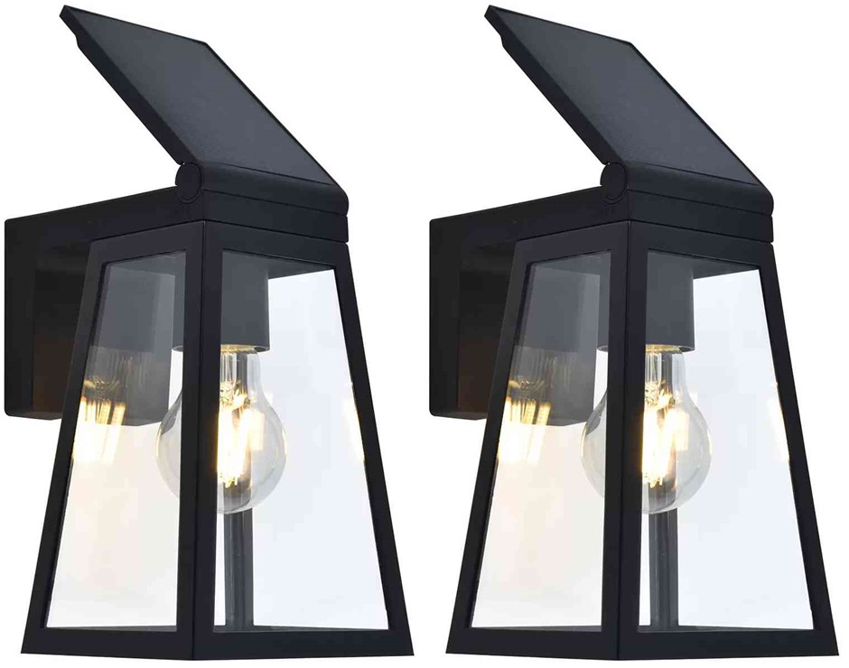 LUTEC 2 PACK Solar LED Coach Lights Wall-mount Lanterns. NB: Minor use.
