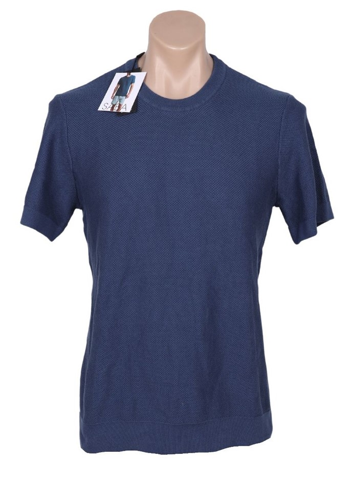 SABA Men's Knitted Textured Tee, Size M, 100% Cotton, Denim Blue, AG24804.
