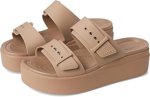 CROCS Women's Brooklyn Buckle Low Wedge Sandals, Size US7 / UK5, Latte (2Q9