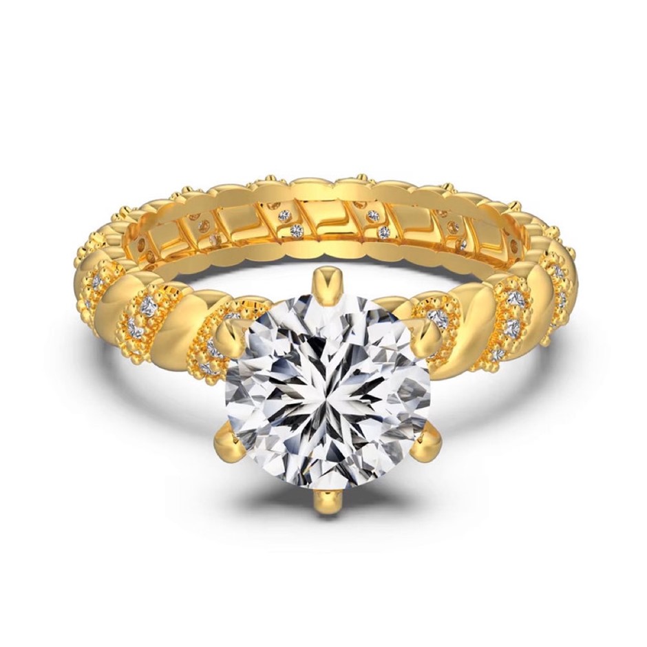 Round Cut Simulated Diamond 18K Gold Filled 925 Silver Ring - Size 5