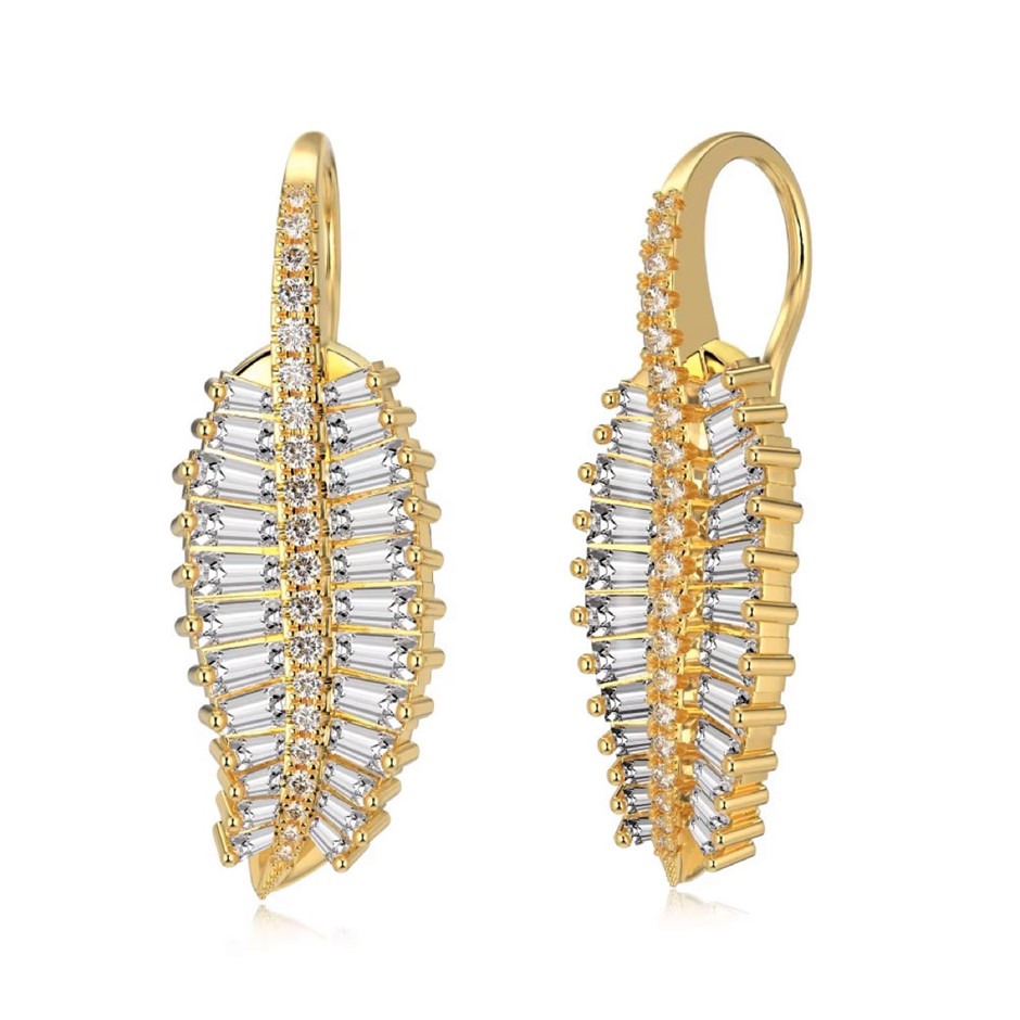 Pear 18K Gold Filled 925 Silver Simulated Diamonds Leaf Earrings