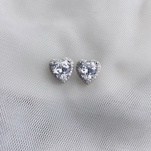 Heart 925 Sterling Silver Simulated Diamonds Earrings