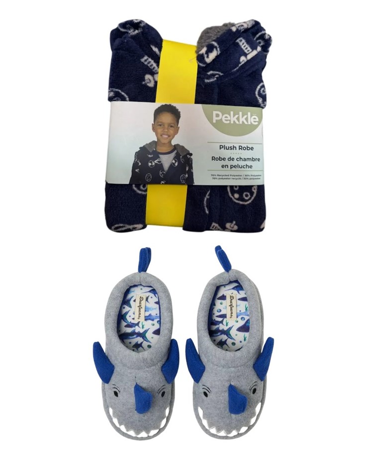 BOY FASHION BUNDLE: PEKKLE Kids' Plush Robe, Size XS/TP 4/5 , BLUE. + DEARF