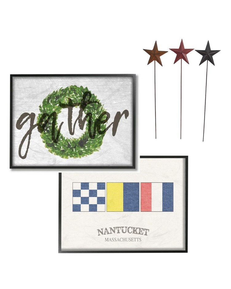 HOME DECOR BUNDLE: Stupell Home Wall Arts Nautical Flags & “Gather” Boxwood