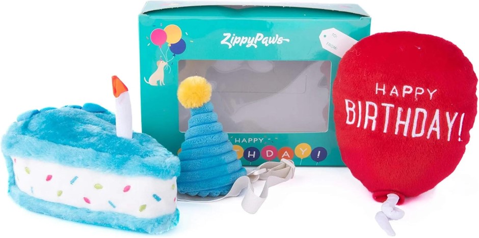 ZIPPYPAWS Birthday Box Squeaky Toy Set.