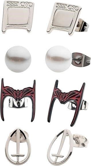 Marvel WandaVision Stainless Steel Stud Earrings Set (4pcs), Metal, No Gems