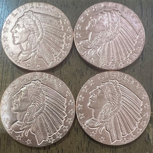 1 Ounce Golden State Mint Red Indian Head x 4 round coin UNC