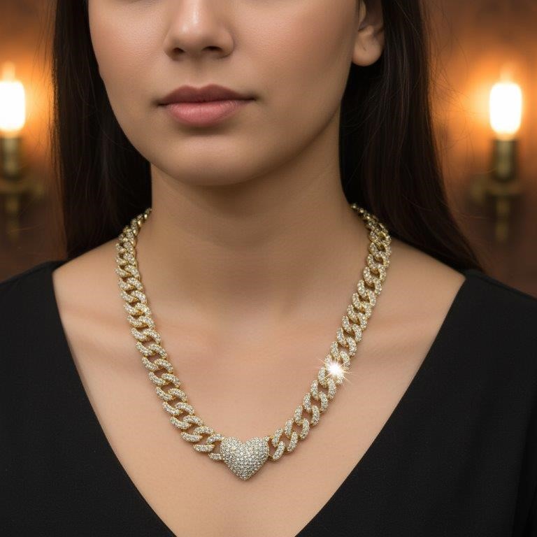 18k Italy Stamped Solid Heavy Yellow Gold Filled Heart Chain-Quality