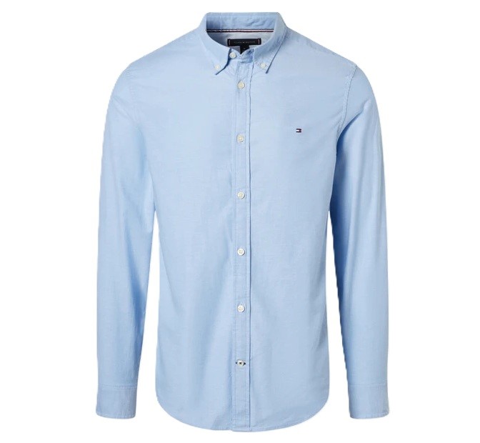 TOMMY HILFIGER Men's Stretch OG Oxford Shirt, Size M, 98% Cotton, Sky Blue,