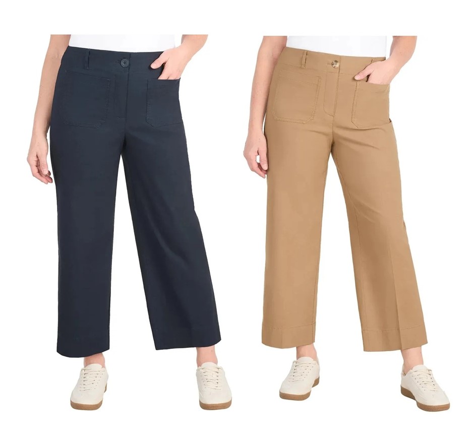 2 x DALIA Women's Wide Leg Woven Pant, Size 10, Navy & Camel, 1879145. Buy