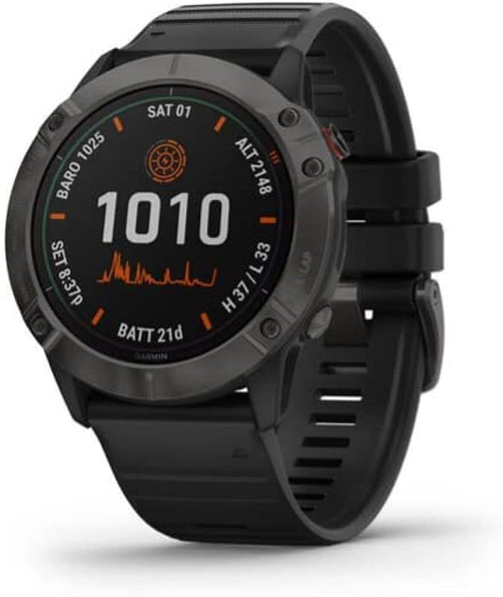 GARMIN Fenix 6X Pro Solar, Premium Multisport GPS Smartwatch, Titanium Carb