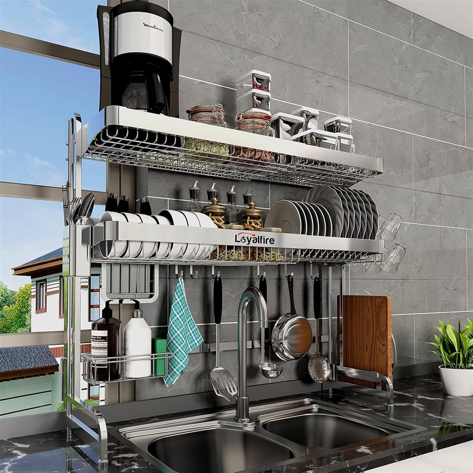 LOYALFIRE Over Sink Dish Drying Rack, 3 Tier Adjustable Length (20.87'' to