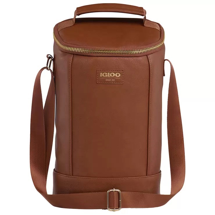 IGLOO Luxe Dual Wine Tote Cooler Bag, Fully Insulated, Cognac. Buyers Note