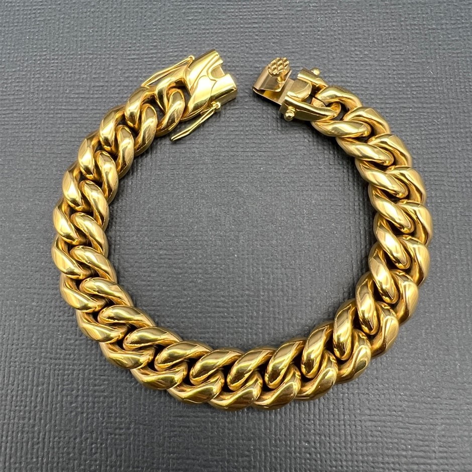 18K Gold-Filled Cuban Curb Chain Bracelet, 12MM Wide - 20.3cm
