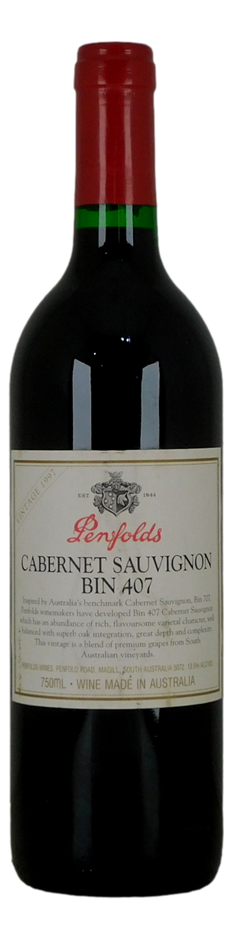 Penfolds `Bin 407` Cabernet Sauvignon 1997 (1 x 750mL) SA.