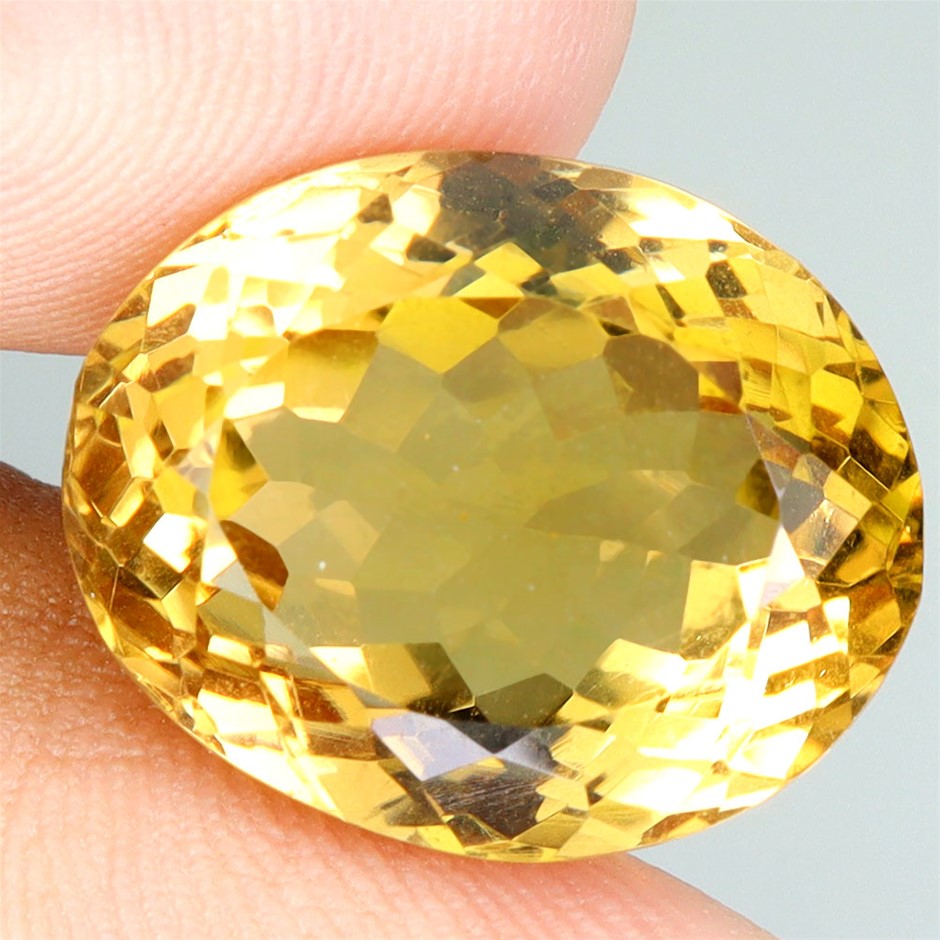 15.28ct Oval Facet Cut Yellow Citrine Gemstone - 1Pc