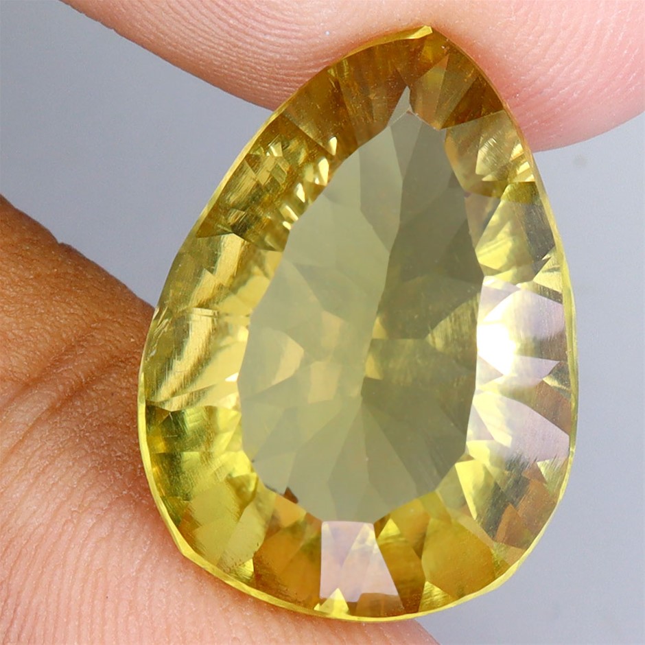 11.85ct Pear Concave Facet Cut Lemon Quartz Gemstone - 1Pc