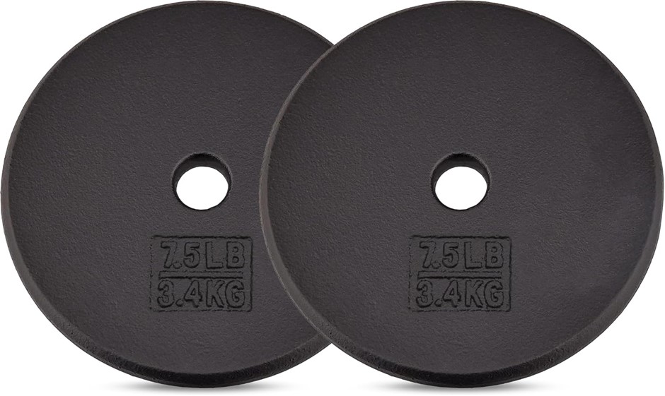 YES4ALL Standard 1 inch (1") Cast Iron Weight Plates, 3.4kg, Pair.