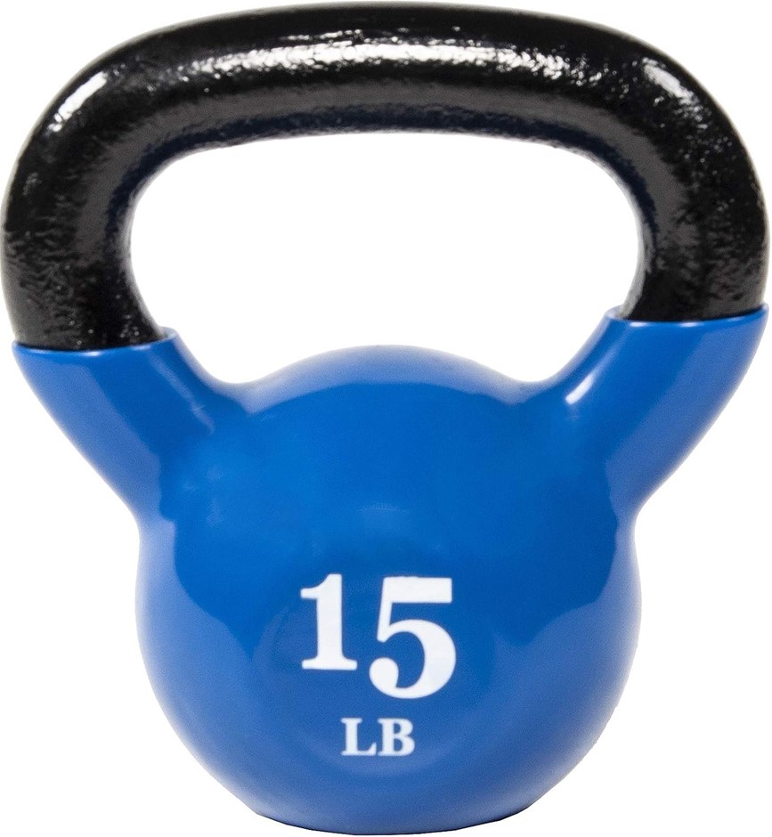 BALANCEFROM All-Purpose Color Vinyl Coated Kettlebell, 15 Pounds, Blue.