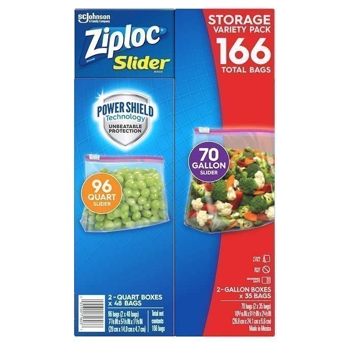 ZIPLOC 166pk Variety Pack Slider Storage Bags. N.B. Damaged packaging & app