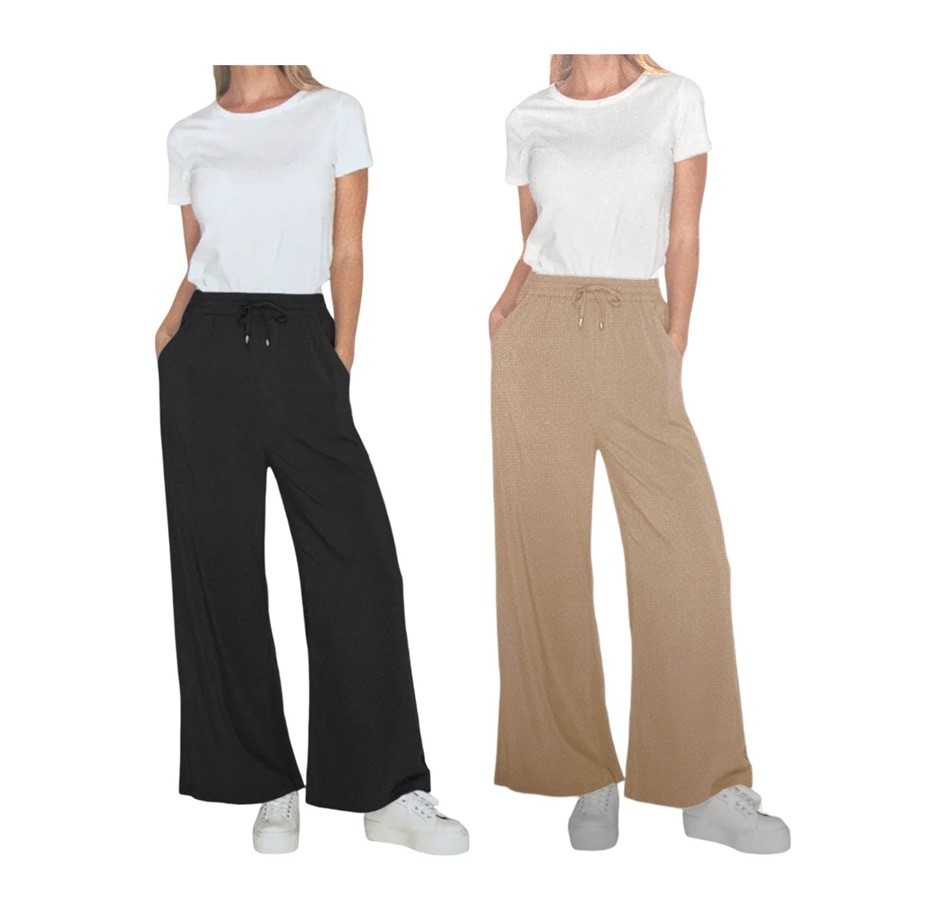 2 x ADVENT Women's Ava Palazzo Lounge Pants, Size M, Black & Safari, 183791