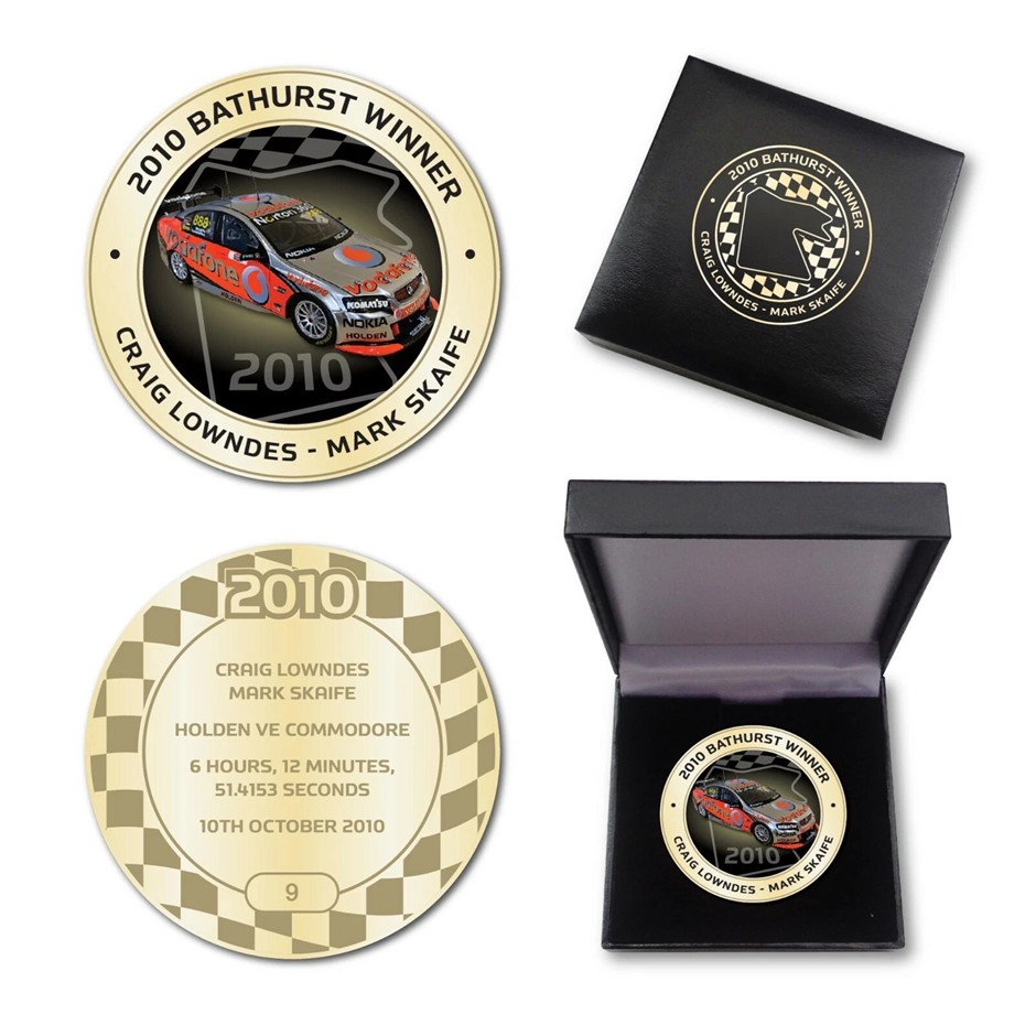 2010 BATHURST WINNER GOLD MEDALLION IN BOX LOWNDES HOLDEN VE COMMODORE
