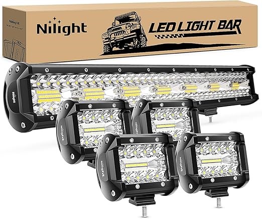 Nilight 20 Inch 420W Triple Row Flood Spot Combo Led Light Bar 4PCS 4Inch 6
