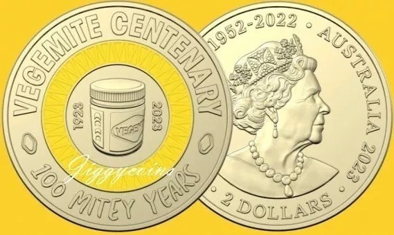 UNC 2023 $2 Vegemite Yellow RARE Coloured two dollar Coin