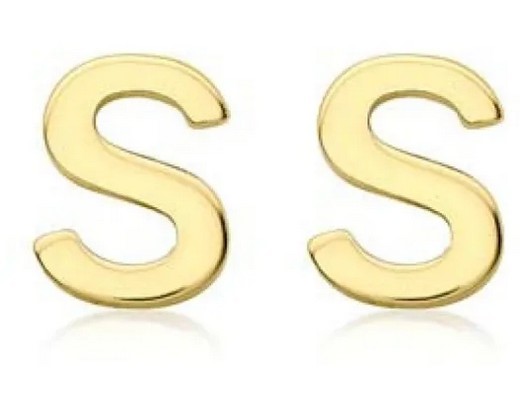 9K Yellow Gold MINI INITIAL 'S' STUD EARRINGS