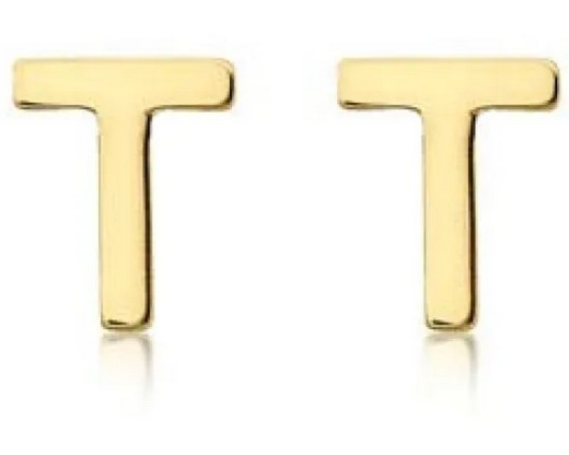 9K Yellow Gold MINI INITIAL 'T' STUD EARRINGS