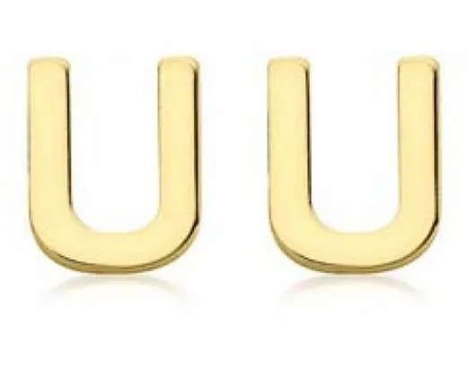 9K Yellow Gold MINI INITIAL 'U' STUD EARRINGS