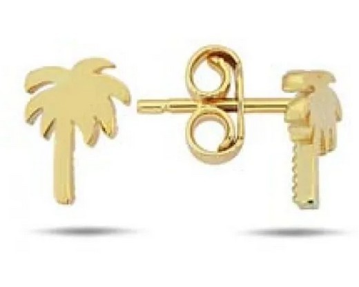 9K Yellow Gold PALM TREE STUD EARRINGS