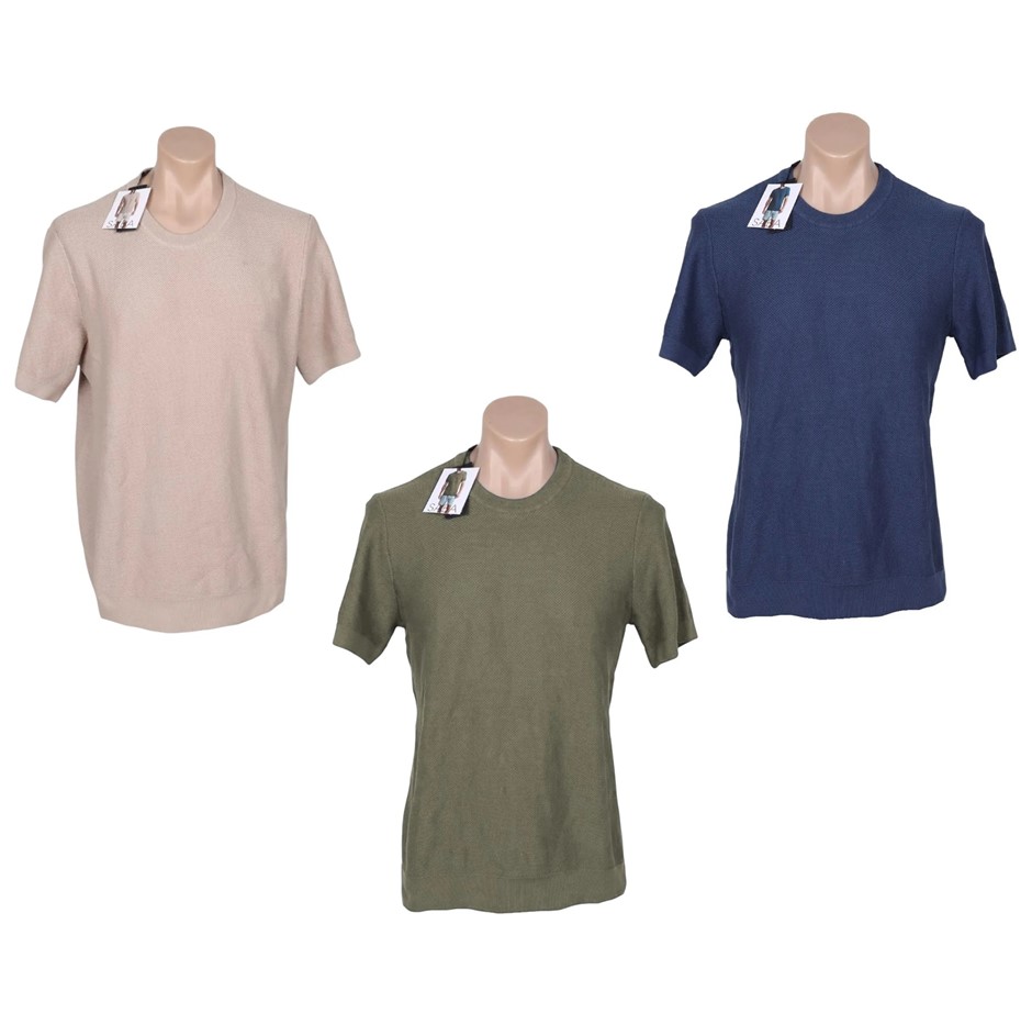 3 x SABA Men's Knitted Textured Tees, Size XL, 100% Cotton, Stone/GreenOliv