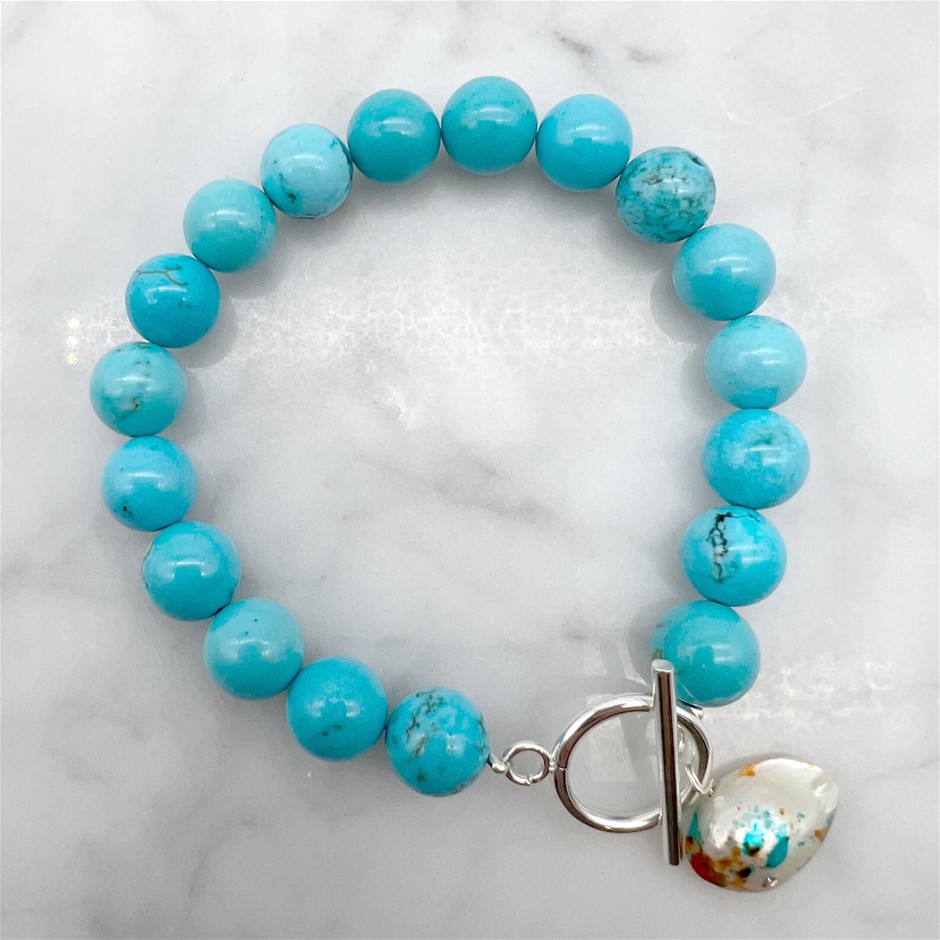 Turquoise Gemstone with Blister Pearl Charm Bracelet