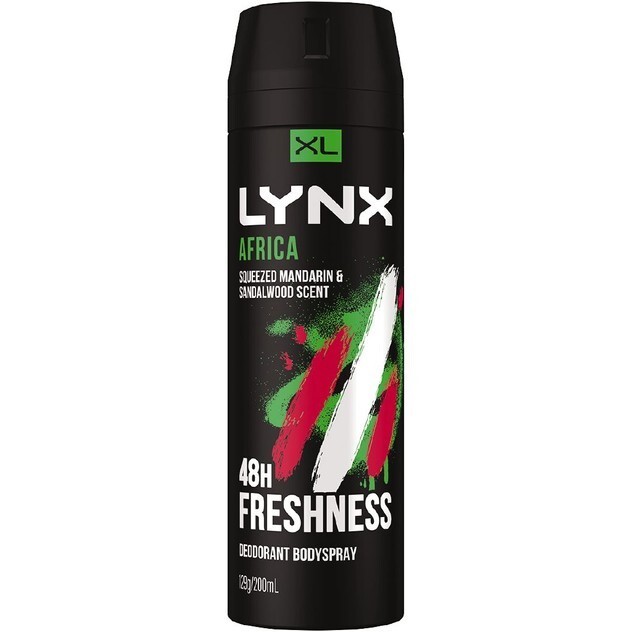 6 x LYNX Africa, Squeezed Mandarin & Sandalwood Scent Spray, 200ml. NB: 1 x